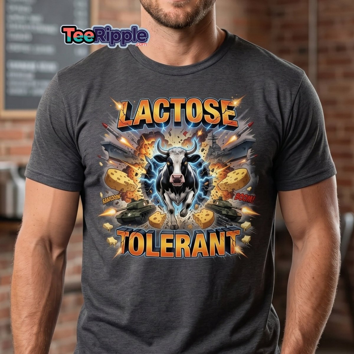 Lactose Tolerant Cow T-Shirt Funny Dairy Pun - Maroon - TeeRipple
