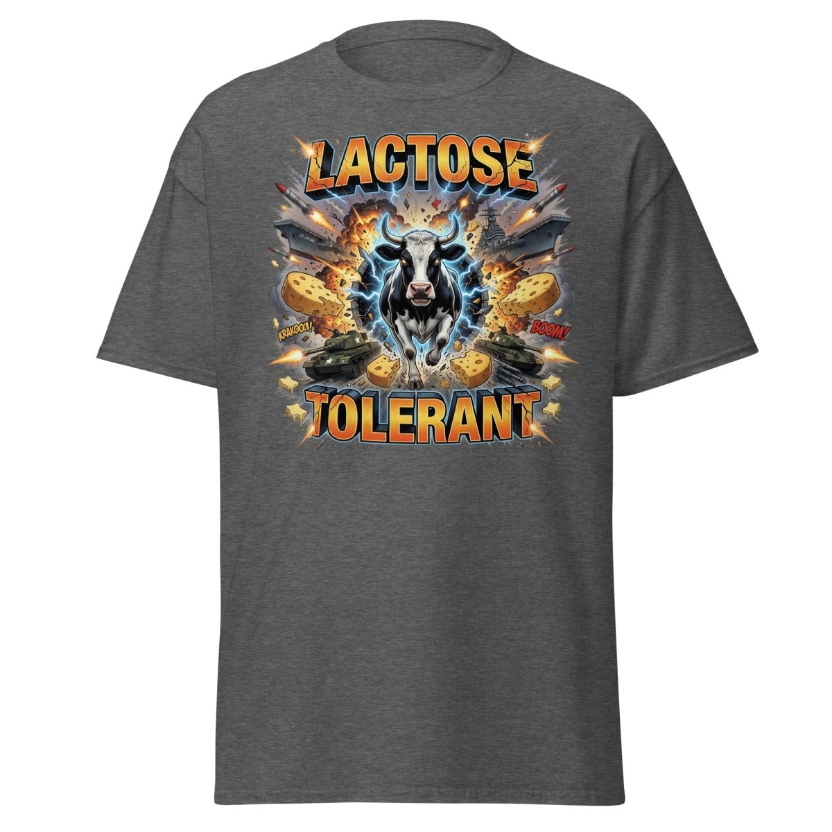 Lactose Tolerant Cow T-Shirt Funny Dairy Pun - Dark Heather - TeeRipple
