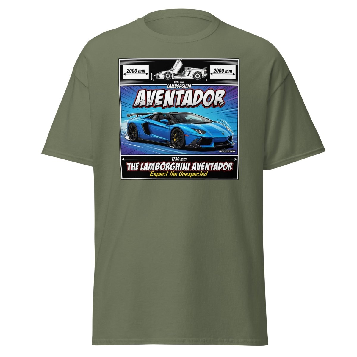 Lamborghini Aventador Roadster T-Shirt – Blue Supercar Graphic Tee - Military Green - TeeRipple