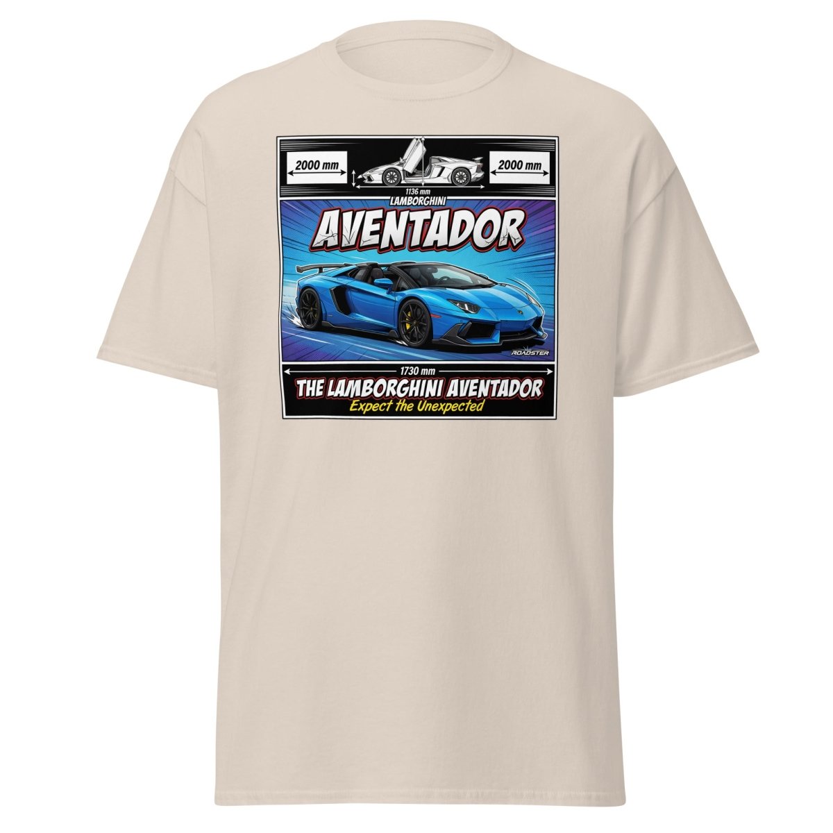 Lamborghini Aventador Roadster T-Shirt – Blue Supercar Graphic Tee - Natural - TeeRipple