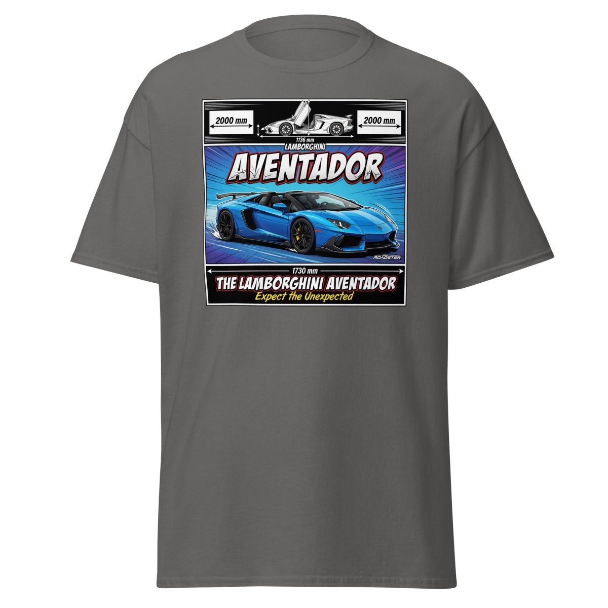 Lamborghini Aventador Roadster T-Shirt – Blue Supercar Graphic Tee - Charcoal - TeeRipple