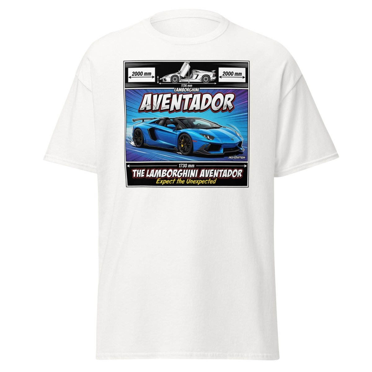 Lamborghini Aventador Roadster T-Shirt – Blue Supercar Graphic Tee - White - TeeRipple