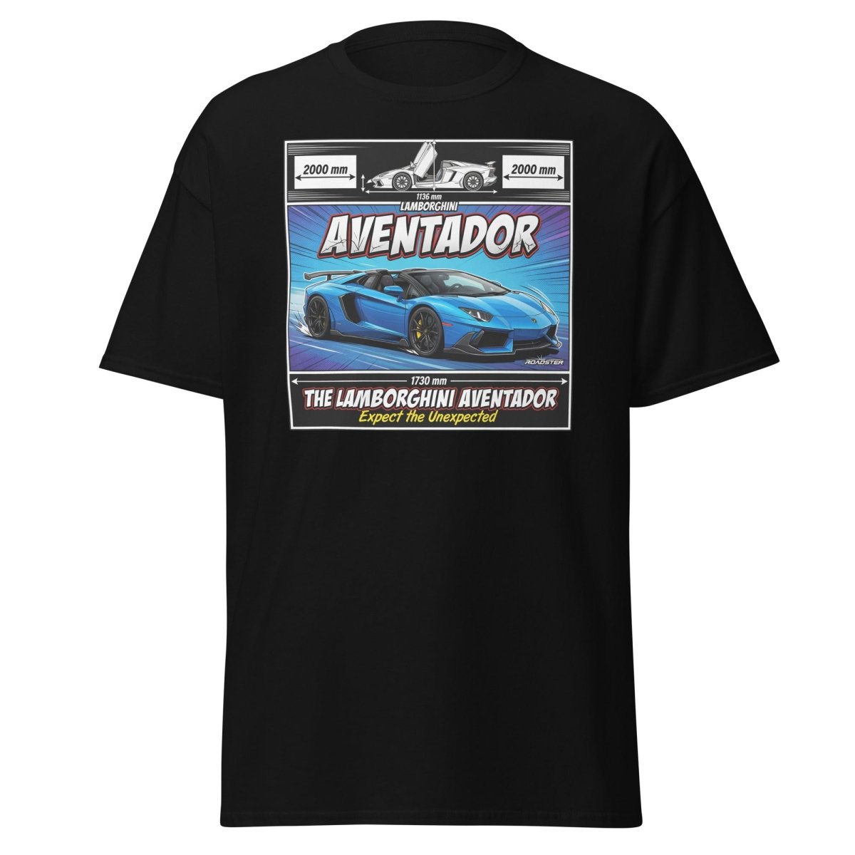 Lamborghini Aventador Roadster T-Shirt – Blue Supercar Graphic Tee - Black - TeeRipple