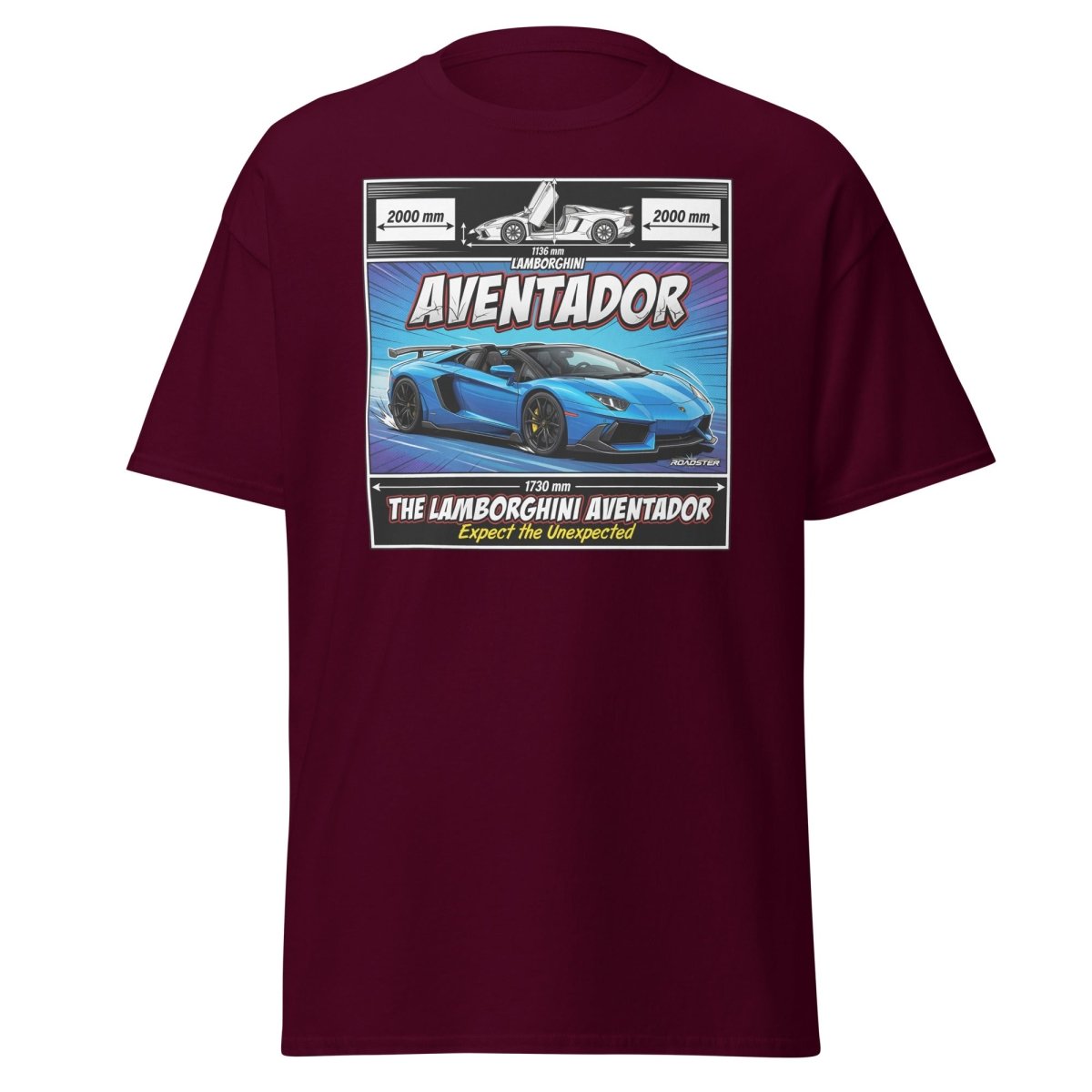 Lamborghini Aventador Roadster T-Shirt – Blue Supercar Graphic Tee - Maroon - TeeRipple