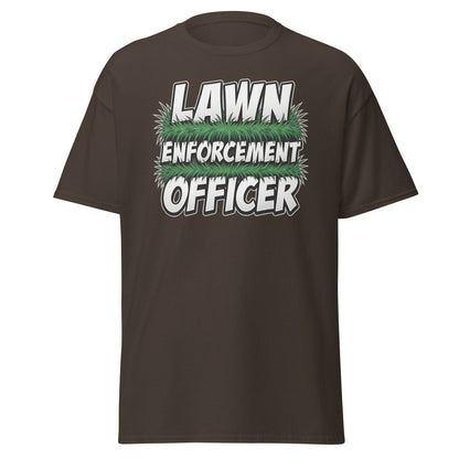 Lawn Enforcement Officer Funny Gardening T-Shirt - Dark Chocolate - TeeRipple