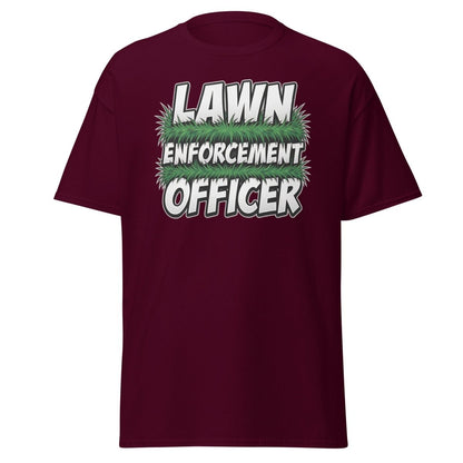 Lawn Enforcement Officer Funny Gardening T-Shirt - Maroon - TeeRipple