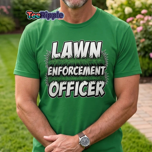 Lawn Enforcement Officer Funny Gardening T-Shirt - Maroon - TeeRipple
