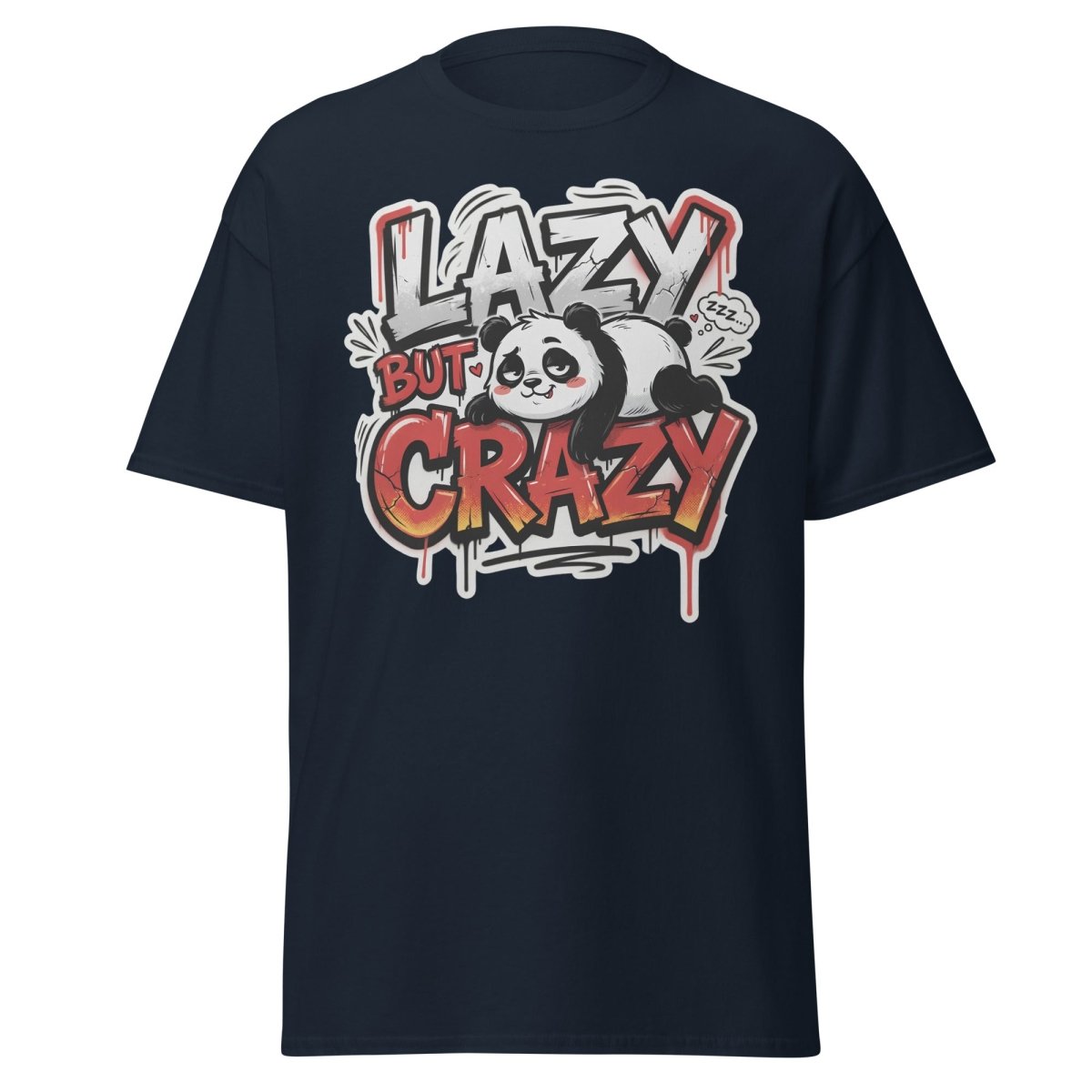Lazy But Crazy Panda T-Shirt | Funny Graffiti Graphic Tee - Navy - TeeRipple