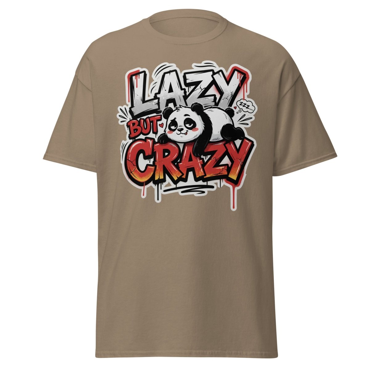 Lazy But Crazy Panda T-Shirt | Funny Graffiti Graphic Tee - Brown Savana - TeeRipple