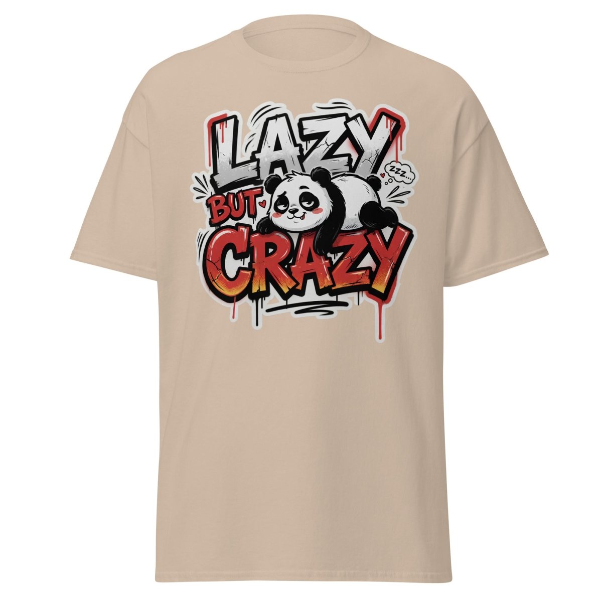 Lazy But Crazy Panda T-Shirt | Funny Graffiti Graphic Tee - Sand - TeeRipple