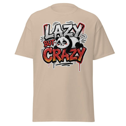 Lazy But Crazy Panda T-Shirt | Funny Graffiti Graphic Tee - Sand - TeeRipple