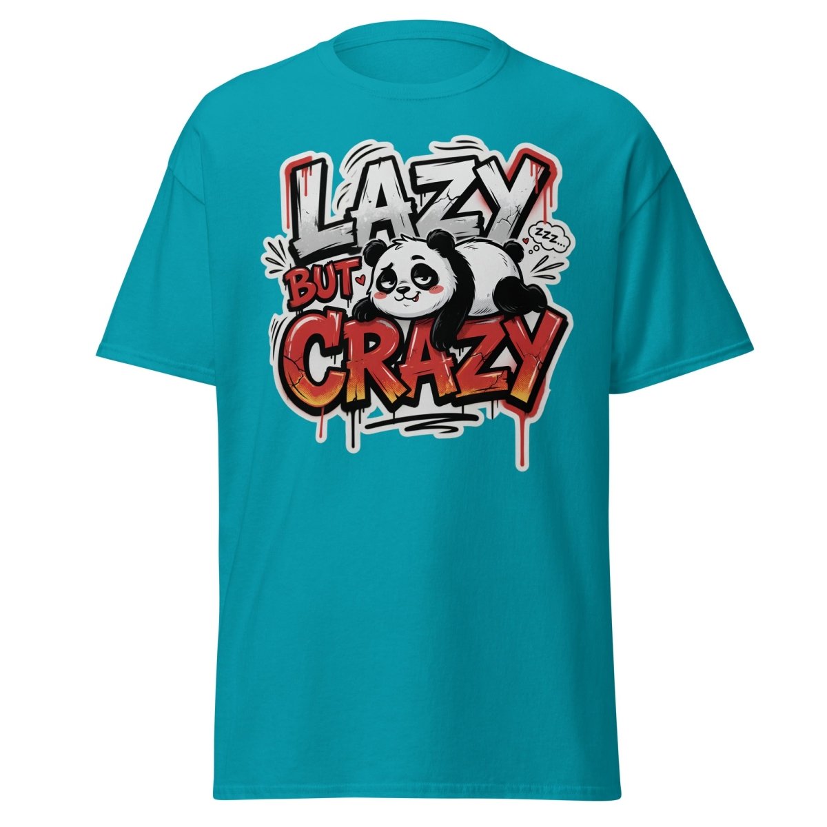 Lazy But Crazy Panda T-Shirt | Funny Graffiti Graphic Tee - Tropical Blue - TeeRipple