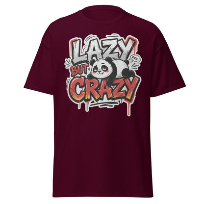Lazy But Crazy Panda T-Shirt | Funny Graffiti Graphic Tee - Maroon - TeeRipple