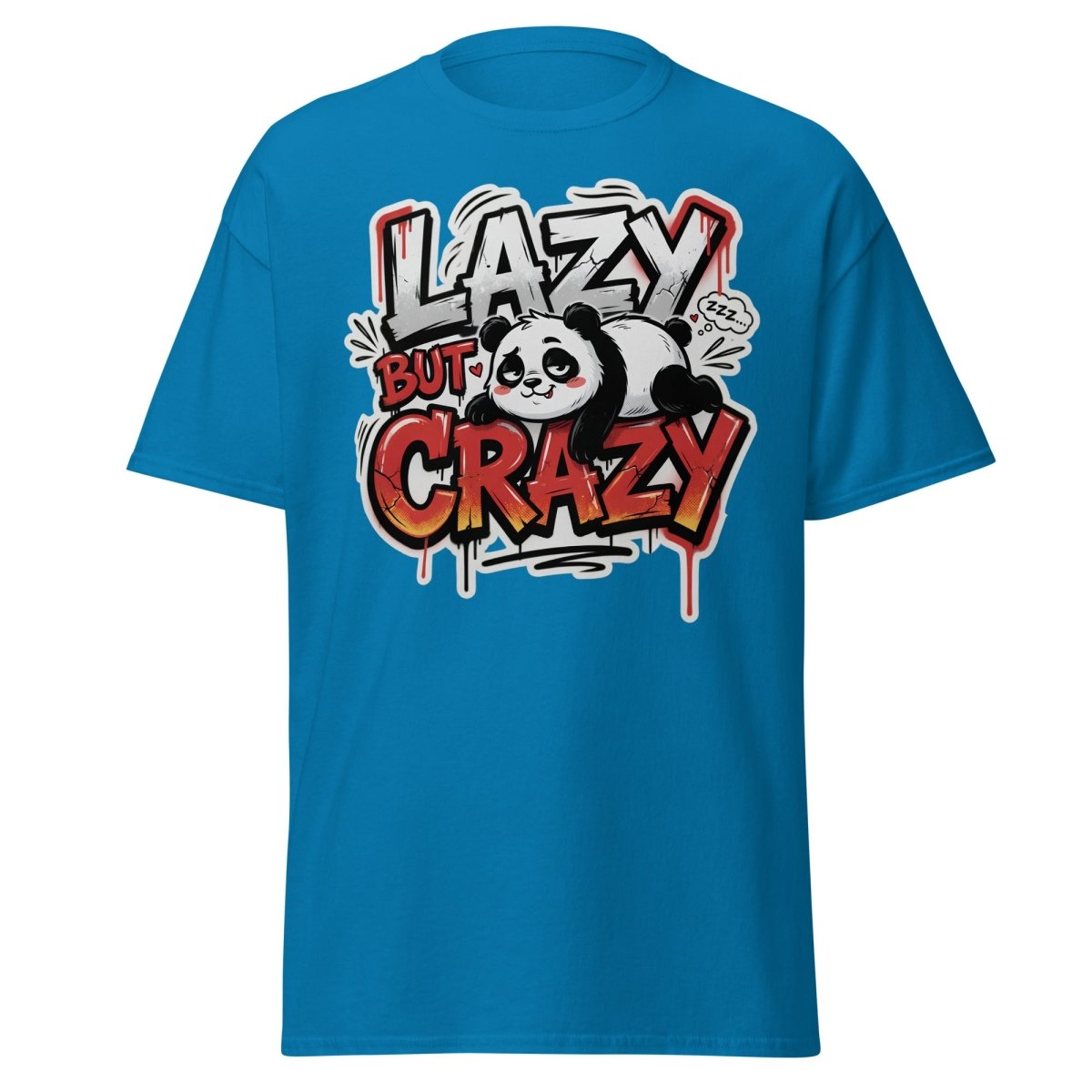 Lazy But Crazy Panda T-Shirt | Funny Graffiti Graphic Tee - Sapphire - TeeRipple