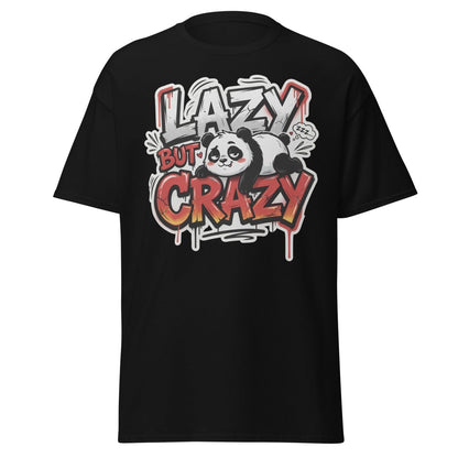 Lazy But Crazy Panda T-Shirt | Funny Graffiti Graphic Tee - Black - TeeRipple