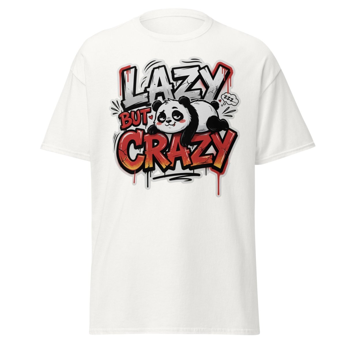 Lazy But Crazy Panda T-Shirt | Funny Graffiti Graphic Tee - White - TeeRipple