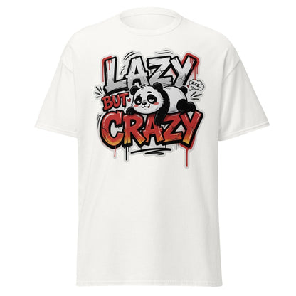 Lazy But Crazy Panda T-Shirt | Funny Graffiti Graphic Tee - White - TeeRipple