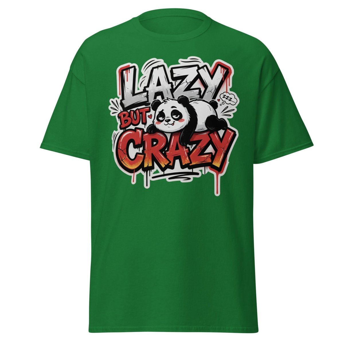 Lazy But Crazy Panda T-Shirt | Funny Graffiti Graphic Tee - Turf Green - TeeRipple