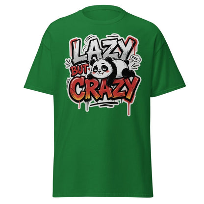 Lazy But Crazy Panda T-Shirt | Funny Graffiti Graphic Tee - Turf Green - TeeRipple