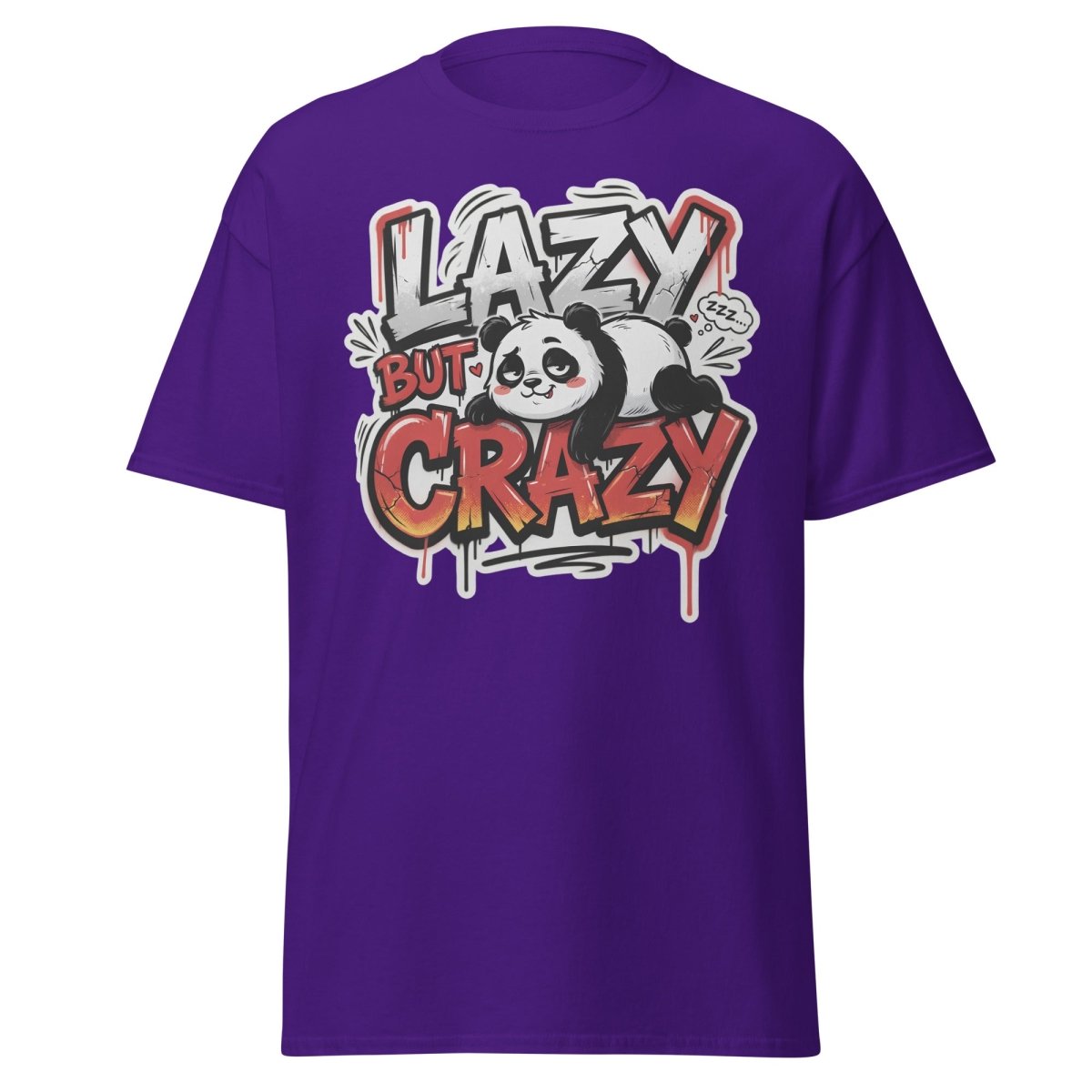 Lazy But Crazy Panda T-Shirt | Funny Graffiti Graphic Tee - Purple - TeeRipple