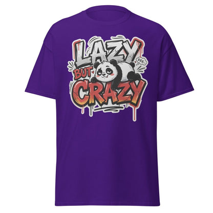 Lazy But Crazy Panda T-Shirt | Funny Graffiti Graphic Tee - Purple - TeeRipple