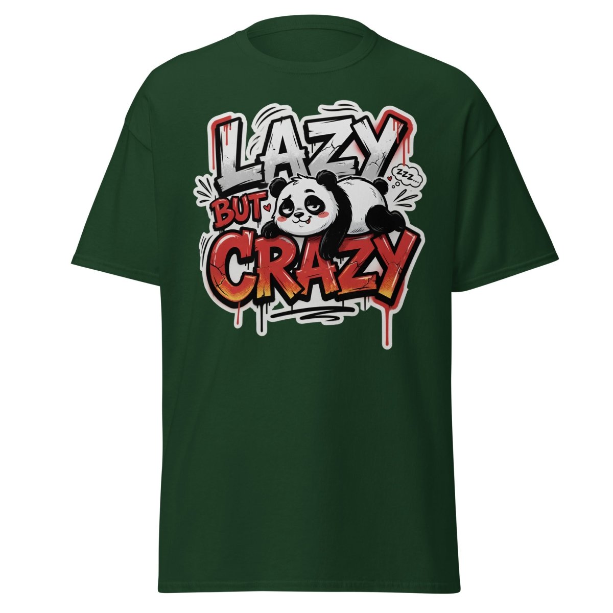 Lazy But Crazy Panda T-Shirt | Funny Graffiti Graphic Tee - Forest Green - TeeRipple