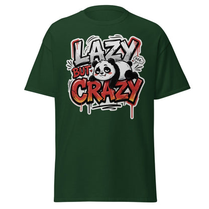 Lazy But Crazy Panda T-Shirt | Funny Graffiti Graphic Tee - Forest Green - TeeRipple