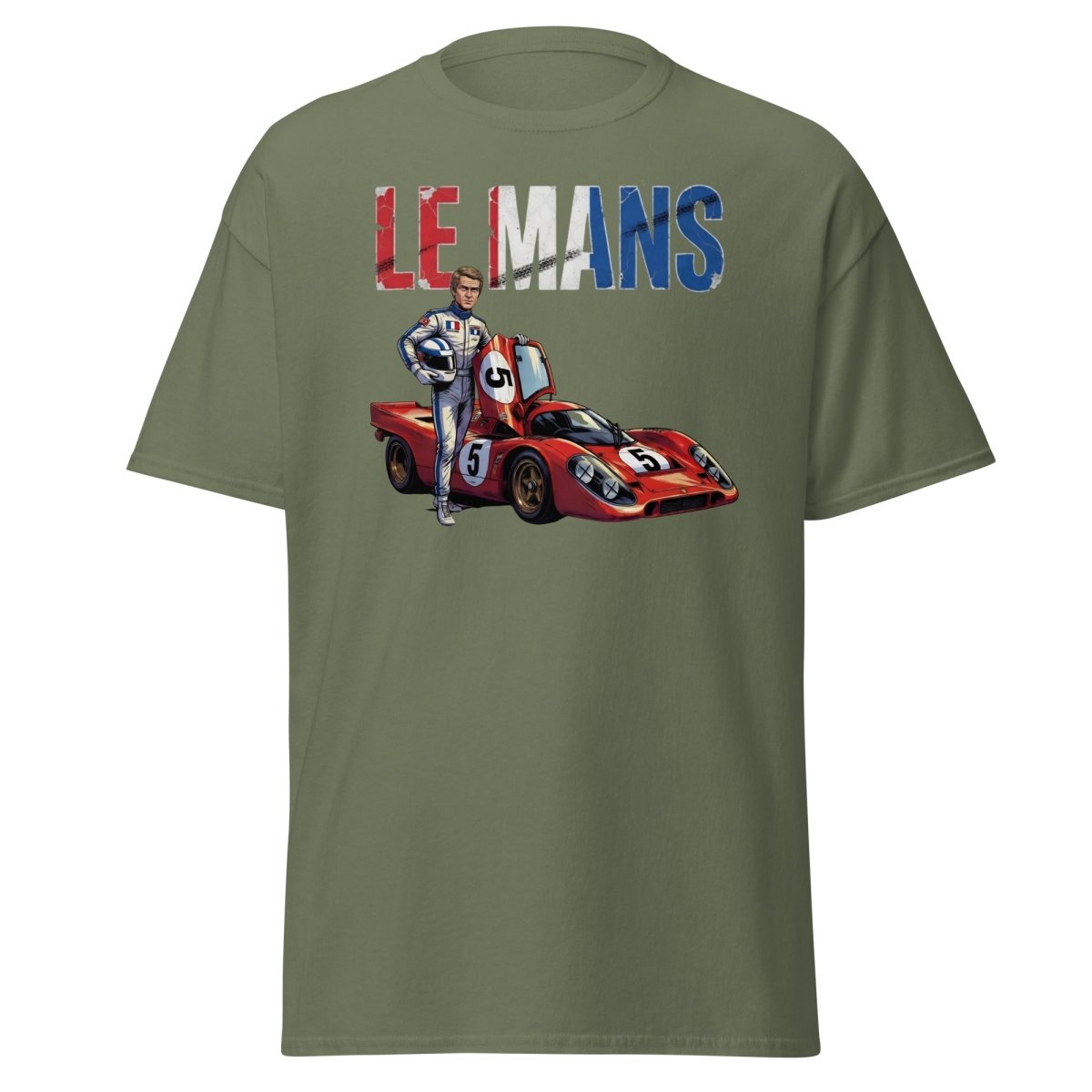 Le Mans Steve McQueen Porsche 917 Racing T-Shirt - Military Green - TeeRipple