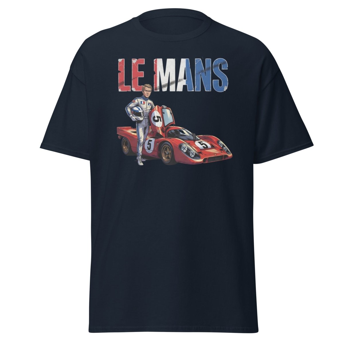Le Mans Steve McQueen Porsche 917 Racing T-Shirt - Navy - TeeRipple
