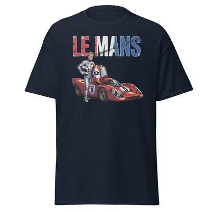 Le Mans Steve McQueen Porsche 917 Racing T-Shirt - Navy - TeeRipple