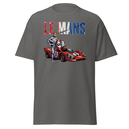 Le Mans Steve McQueen Porsche 917 Racing T-Shirt - Charcoal - TeeRipple