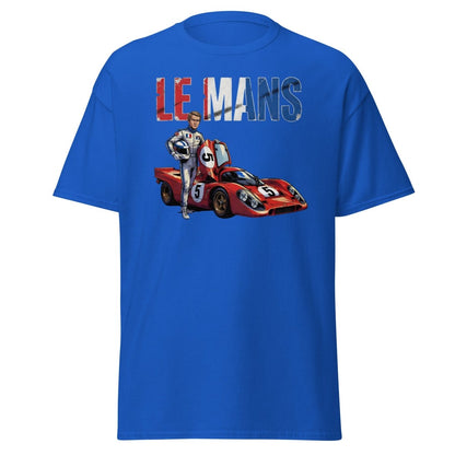 Le Mans Steve McQueen Porsche 917 Racing T-Shirt - Royal - TeeRipple
