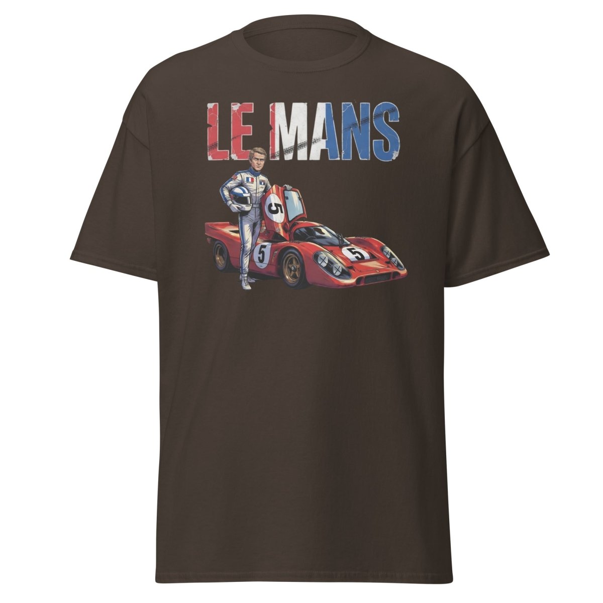 Le Mans Steve McQueen Porsche 917 Racing T-Shirt - Dark Chocolate - TeeRipple