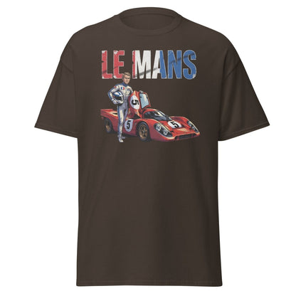 Le Mans Steve McQueen Porsche 917 Racing T-Shirt - Dark Chocolate - TeeRipple