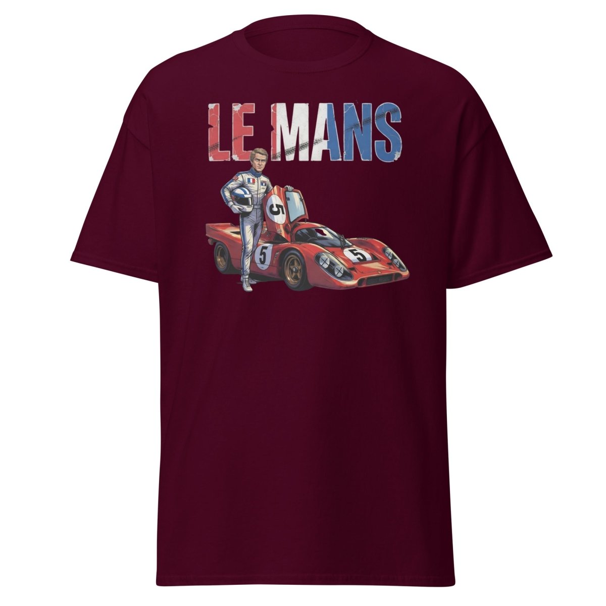 Le Mans Steve McQueen Porsche 917 Racing T-Shirt - Maroon - TeeRipple