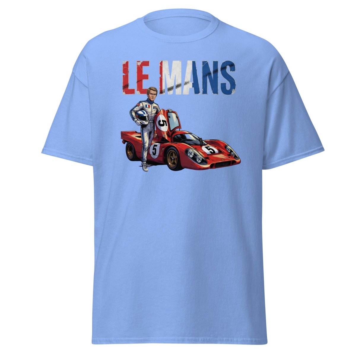 Le Mans Steve McQueen Porsche 917 Racing T-Shirt - Carolina Blue - TeeRipple