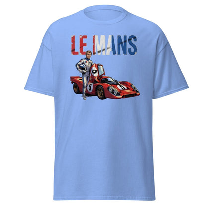 Le Mans Steve McQueen Porsche 917 Racing T-Shirt - Carolina Blue - TeeRipple