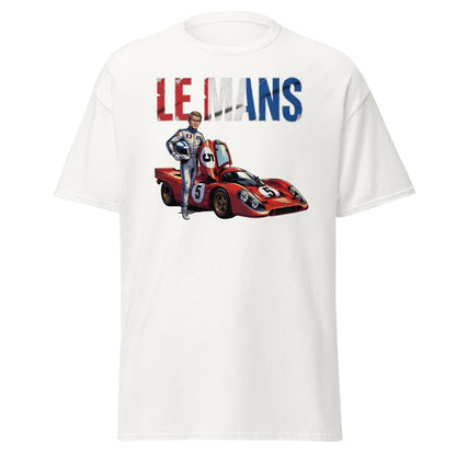 Le Mans Steve McQueen Porsche 917 Racing T-Shirt - White - TeeRipple