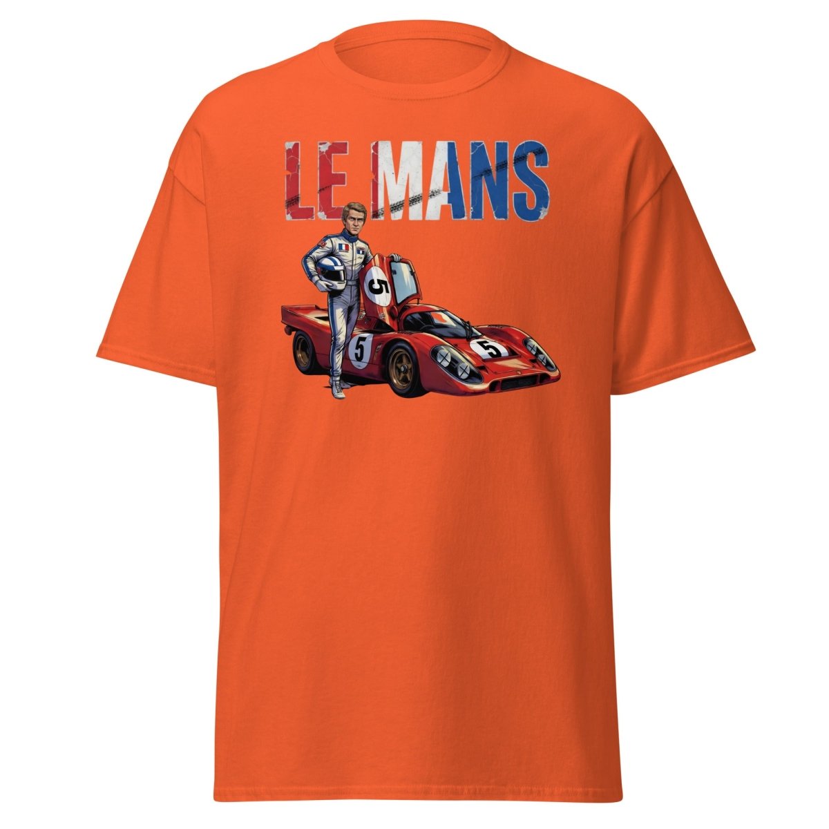 Le Mans Steve McQueen Porsche 917 Racing T-Shirt - Orange - TeeRipple