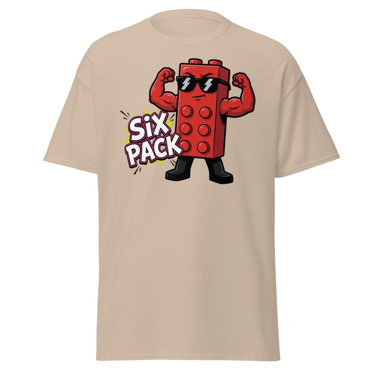 Lego Six Pack Muscular Red Brick T-Shirt – Funny Gym Tee - Sand - TeeRipple