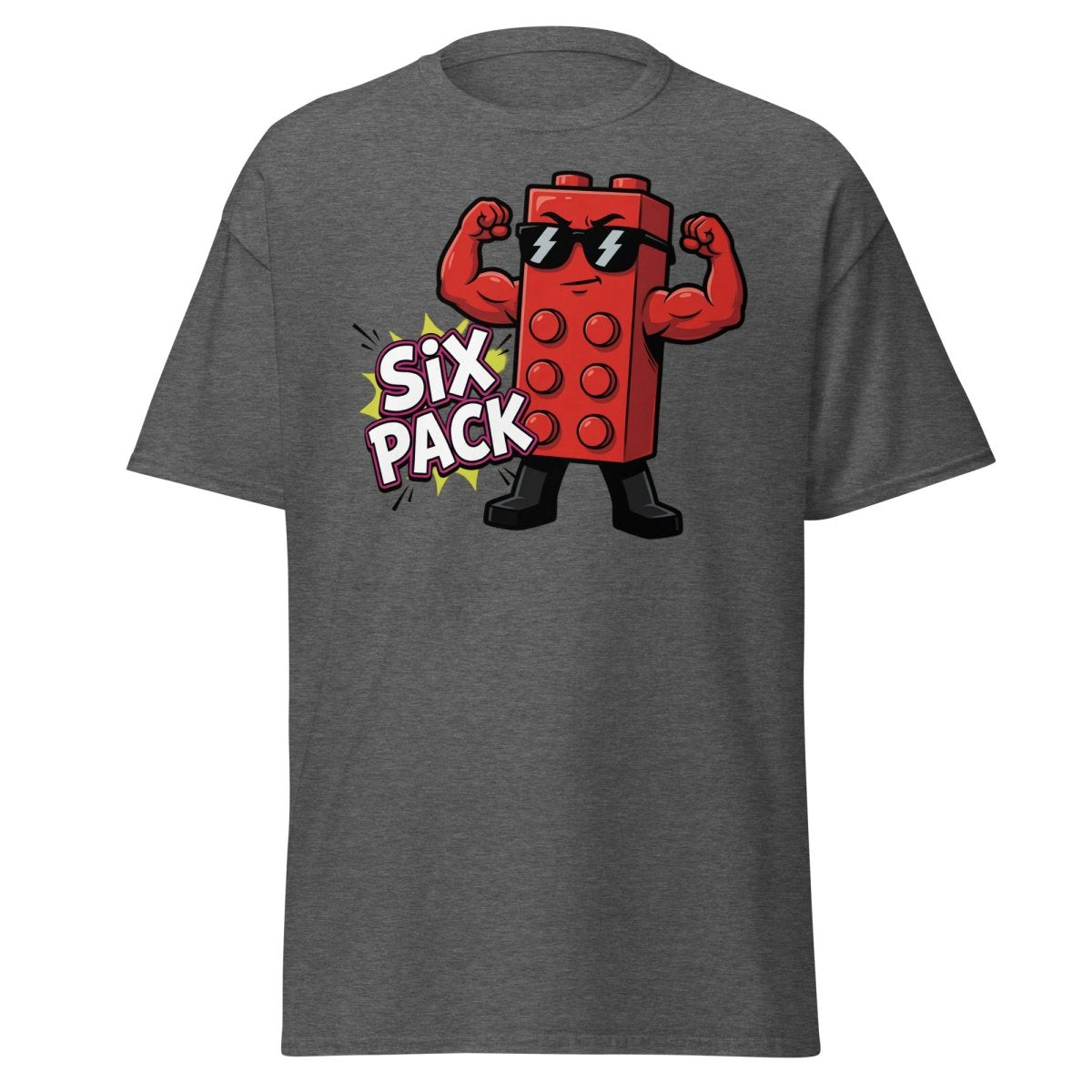 Lego Six Pack Muscular Red Brick T-Shirt – Funny Gym Tee - Dark Heather - TeeRipple