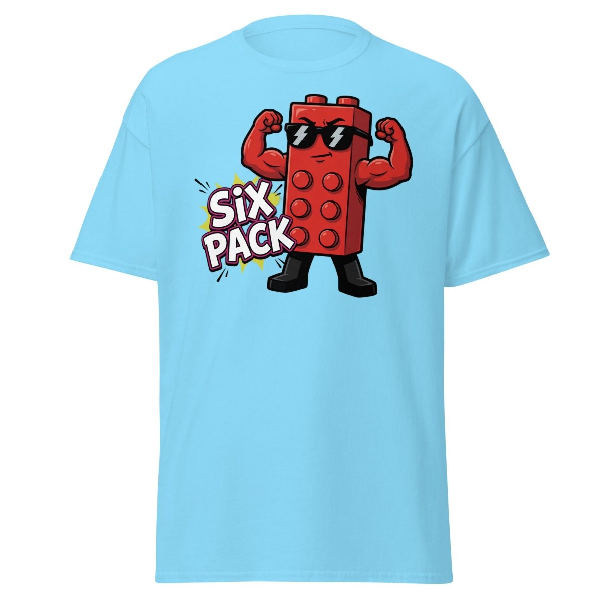 Lego Six Pack Muscular Red Brick T-Shirt – Funny Gym Tee - Sky - TeeRipple