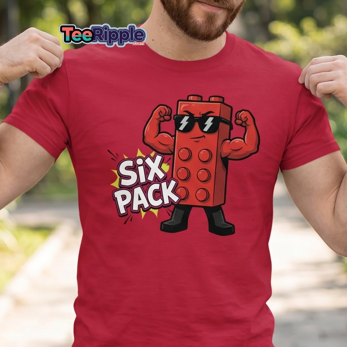 Lego Six Pack Muscular Red Brick T-Shirt – Funny Gym Tee - Black - TeeRipple