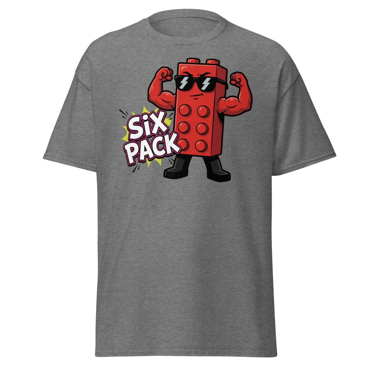 Lego Six Pack Muscular Red Brick T-Shirt – Funny Gym Tee - Graphite Heather - TeeRipple