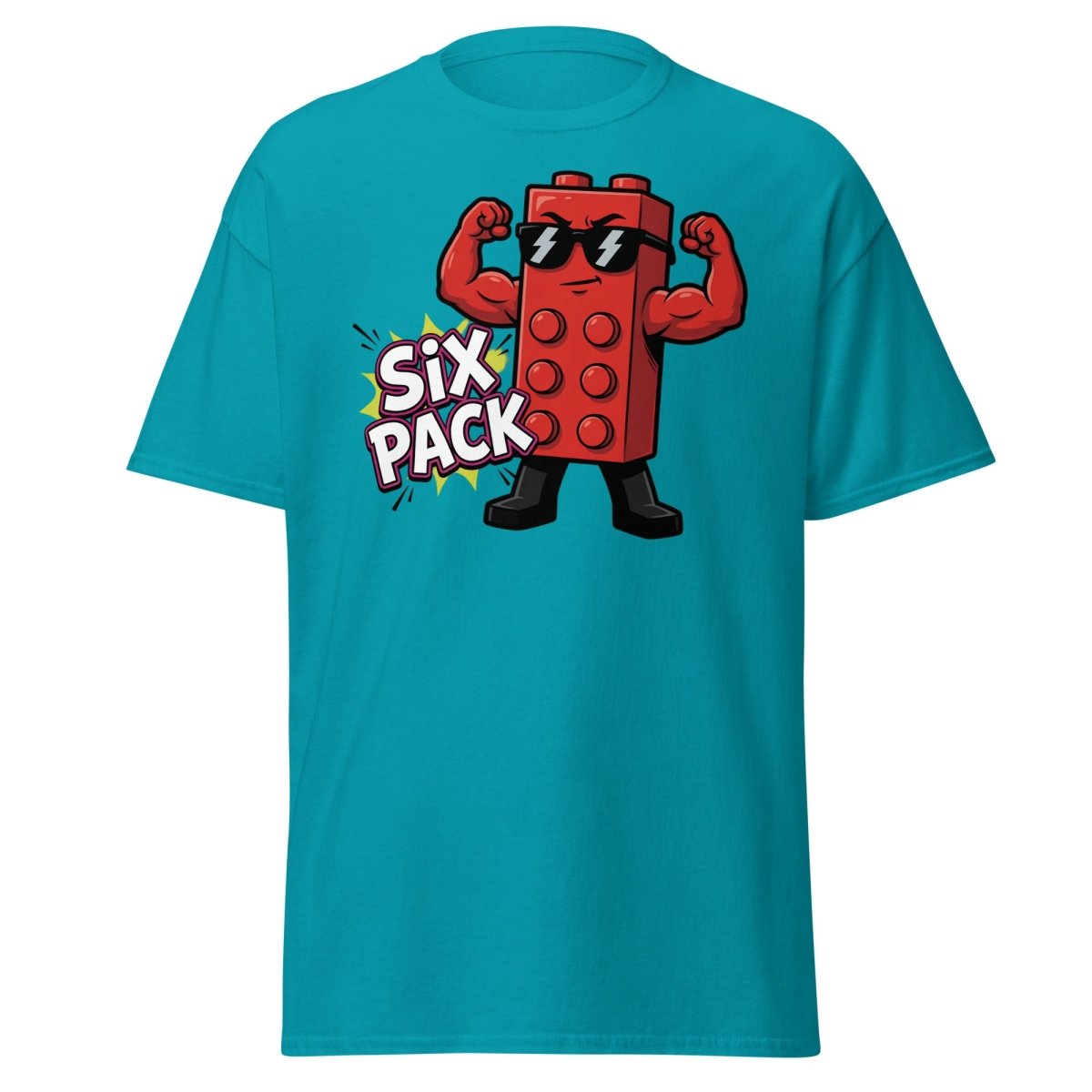 Lego Six Pack Muscular Red Brick T-Shirt – Funny Gym Tee - Tropical Blue - TeeRipple