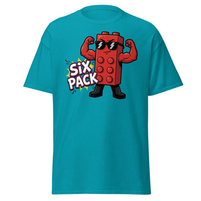 Lego Six Pack Muscular Red Brick T-Shirt – Funny Gym Tee - Tropical Blue - TeeRipple