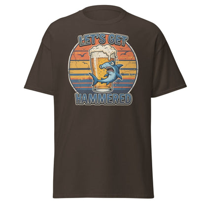 Let's Get Hammered Hammerhead Shark Beer T-Shirt - Dark Chocolate - TeeRipple