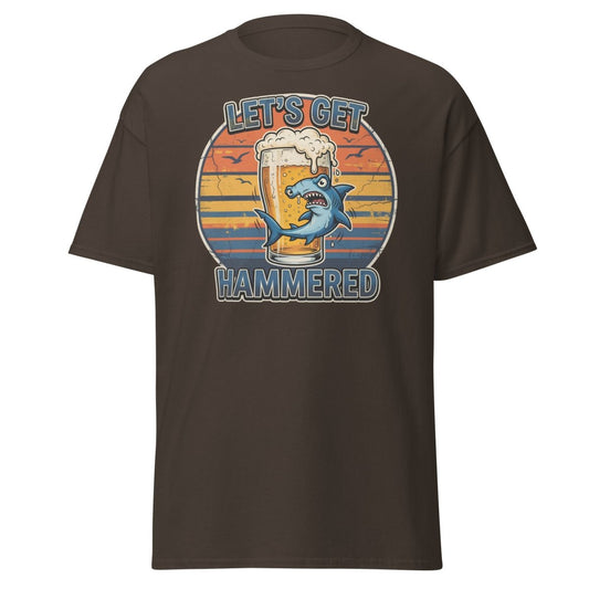 Let's Get Hammered Hammerhead Shark Beer T-Shirt - Dark Chocolate - TeeRipple