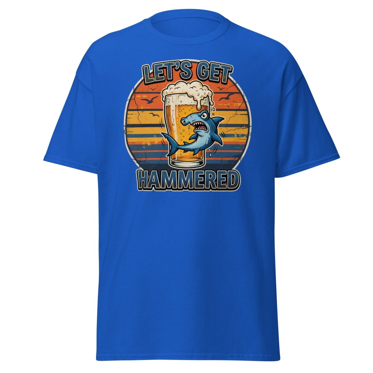Let's Get Hammered Hammerhead Shark Beer T-Shirt - Royal - TeeRipple