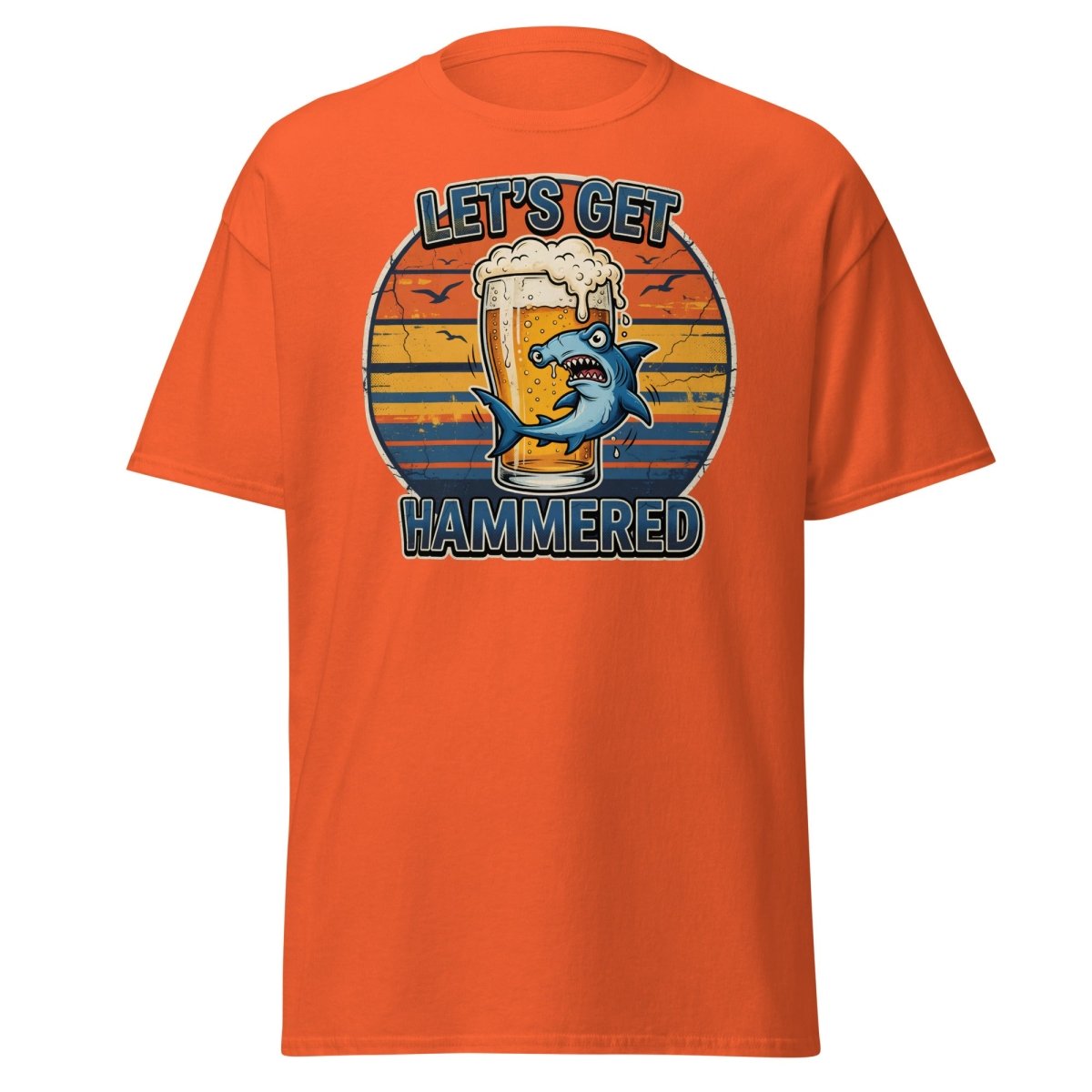 Let's Get Hammered Hammerhead Shark Beer T-Shirt - Orange - TeeRipple